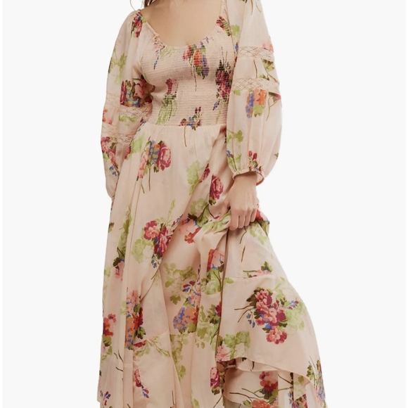 Free People, Morning Glory Floral Smocked Long Sleeve Maxi Dress, Size Xs NWT - Picture 4 of 8